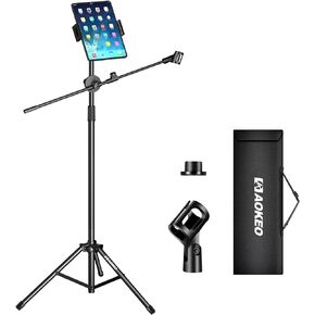 Boom Mic Stand,Aokeo Microphone Stand Floor Tablet Mic Stand Tripod Adjustable 42-68 Inch Portable Mic Stand Boom Carrying Bag,Support Microphone Any Combination