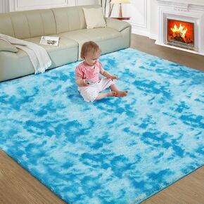 Luxury Shag Area Rug, 5X8 Ft Indoor Ultra Soft Plush Rugs for Living Room, Carpet for Kids Boys Girls Dorm Nursery Home Decor Aesthetic, Upgrade Anti-Skid Durable, Tie-Dyed Blue