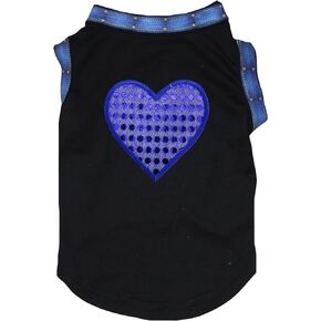 Petitebella Blue Sequins Heart Puppy Dog Shirt (Black/Blue, Small)