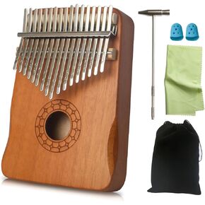 Kalimba Thumb Piano 17 Keys with Study Instruction and Tune Hammer Portable Mbira Finger Piano Gift for Kids Adults