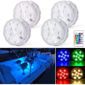 Shangyuan Boat Lights Wireless, Battery Powered Operated Marine Led Interior Light for Boat Deck Courtesy Light, for Fishing Pontoon Sailboat Kayak, Remote Control Multi Color Changing, RGB, 4PCS