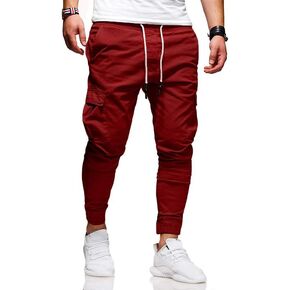 Men's Casual Pants - Cotton Chino Cargo Pants for Hiking and Outdoor Recreation, Drawstring Sweatpants in Twill Track Jogging