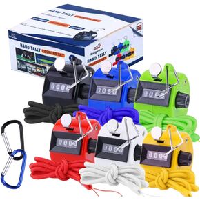 Hand Pitch Tally Counter Clicker –2/6 Pack Handheld People Lap Counter Clickers with 2 Lanyard and 2 Carabiners– Manual Mechanical 4 Digit Number Finger Ring Click for Baseball Umpire Golf Sport