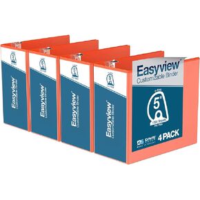 EasyView Premium Angled D-Ring 5-Inch Binders with Clear-View Covers, Customizable 3-Ring Binders for School, Office, or Home, Pack of 4, Turquoise