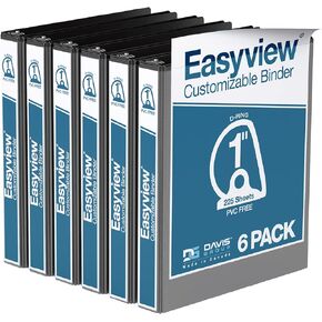 مجلدات EasyView Premium بزاوية على شكل حرف D مقاس 1.5 بوصة مع أغطية رؤية واضحة، مجلدات ذات 3 حلقات قابلة للتخصيص للمدرسة أو المكتب أو المنزل، عبوة من 6 قطع، أسود