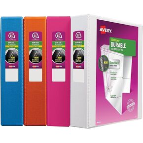 Avery Durable View Binder, 1" Slant Rings, Assorted Colors, 4 Pack (17018)