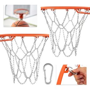 2 Pcs Basketball Net 12 Links Basketball Hoop Net Heavy Duty Galvanized Steel Braided Chain Net for Basketball Hoop Rust Proof Basketball Chain Net for Indoor Outdoor Climate, Quick Installation