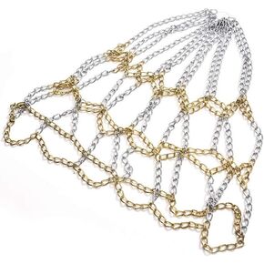 Galvanized Steel Chain Basketball Net, Chain Goal Basketball Net Replacement, Heavy Duty 12 Hooks Basketball Net Hoops, for Outdoor Indoor Standard Training Sports Goods