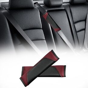 Smeyta Seat Belt Covers 2PC,Seat Belt Pads Leather Seat Belt Covers,Carbon Fiber Safety Seatbelt Shoulder Strap Covers Compatible with Cars(Carbon Red,2PC)