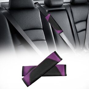 Smeyta Seat Belt Covers 2PC,Seat Belt Pads Leather Seat Belt Covers,Carbon Fiber Safety Seatbelt Shoulder Strap Covers Compatible with Cars(Carbon Red,2PC)