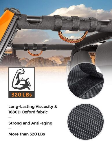 JOYTUTUS Grab Handles Compatible with Gladiator, 4 Pack Roll Bar Grab Handles Grip Handle, 3 Straps Design for Wrangler Accessories JK JKU JL JLU TJ LJ 1997 to 2023 & Gladiator - Orange in Saudi Arabia