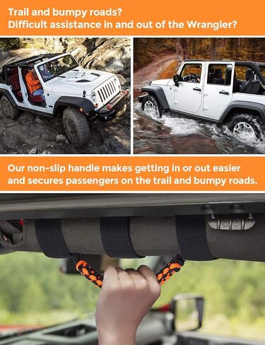JOYTUTUS Grab Handles Compatible with Gladiator, 4 Pack Roll Bar Grab Handles Grip Handle, 3 Straps Design for Wrangler Accessories JK JKU JL JLU TJ LJ 1997 to 2023 & Gladiator - Orange in Saudi Arabia