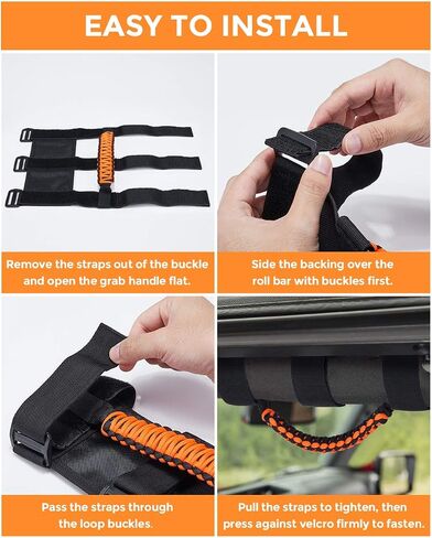 JOYTUTUS Grab Handles Compatible with Gladiator, 4 Pack Roll Bar Grab Handles Grip Handle, 3 Straps Design for Wrangler Accessories JK JKU JL JLU TJ LJ 1997 to 2023 & Gladiator - Orange in Saudi Arabia