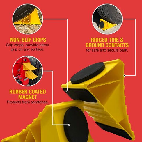 Magnetic Wheel Chocks for Travel Trailers - Utility Trailer Accessories - Campers RV Wheel Lock - Tractors Vehicle Wheel Blocks - Magnetic Tire Chocks (2pk) in Saudi Arabia