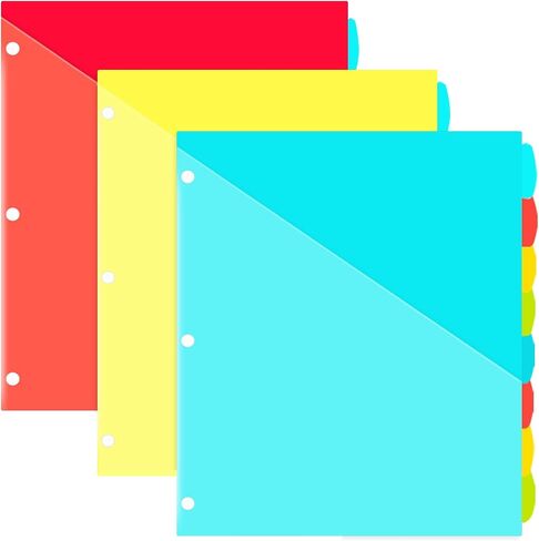 INFUN 8-Tab Plastic Binder Dividers with Front Pockets - 3 Sets, Multicolor Pocket dividers for 3-Ring Binders, dividers with tabs 24 pcs in Saudi Arabia