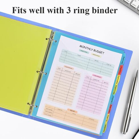 INFUN 8-Tab Plastic Binder Dividers with Front Pockets - 3 Sets, Multicolor Pocket dividers for 3-Ring Binders, dividers with tabs 24 pcs in Saudi Arabia