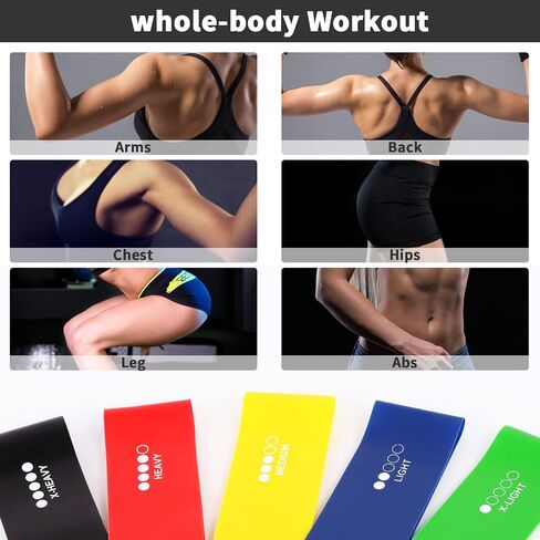 Latex Resistance Bands with Instruction Guide and Carry Bag, Set of 5, Exercise Loop for Home Gym, Yoga Exercise, Strength Training,Physical Therapy in Saudi Arabia