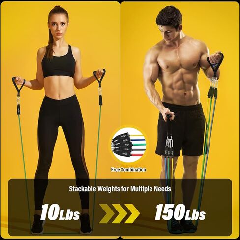 homdat Resistance Bands, Resistance Band Set with Handles for Men Women, Workout Bands, Exercise Bands with Door Anchor, Handles, Legs Ankle Straps for Muscle Training, Shape Body (150lbs) in Kuwait