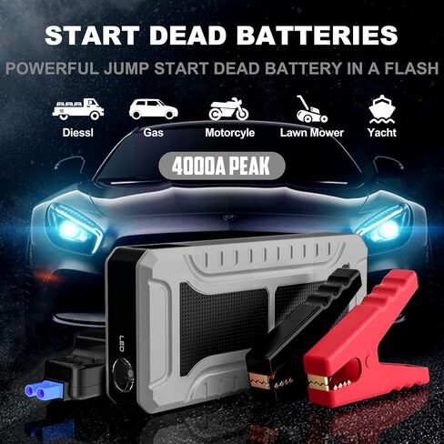 SYPOM Car Jump Starter, 4000A Peak Battery Jump Starter (for All Gas or Up to 10L Diesel), Portable Battery Booster Power Pack, 12V Auto Jump Box with LED Light,Power Bank, USB Quick Charge in Saudi Arabia
