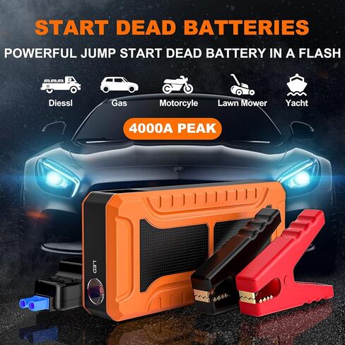 SYPOM Car Jump Starter, 4000A Peak Battery Jump Starter (for All Gas or Up to 10L Diesel), Portable Battery Booster Power Pack, 12V Auto Jump Box with LED Light,Power Bank, USB Quick Charge in Saudi Arabia