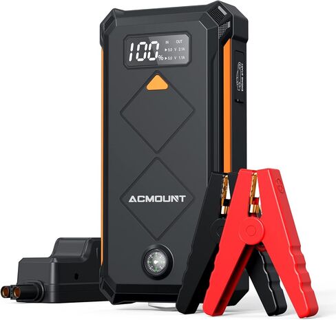 بطارية Jump Starter 3000A، [ابدأ تشغيل الكل في ثوانٍ] بطارية محمولة 12 فولت، بطارية مدمجة تصل إلى 10.0 لتر غاز ومحرك ديزل 8.0 لتر للسيارة مع شاشة LCD وإضاءة LED in Kuwait