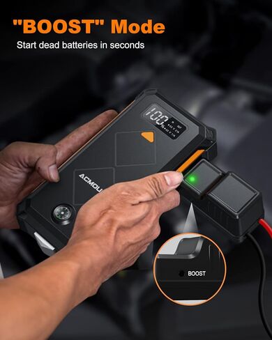 بطارية Jump Starter 3000A، [ابدأ تشغيل الكل في ثوانٍ] بطارية محمولة 12 فولت، بطارية مدمجة تصل إلى 10.0 لتر غاز ومحرك ديزل 8.0 لتر للسيارة مع شاشة LCD وإضاءة LED in Kuwait
