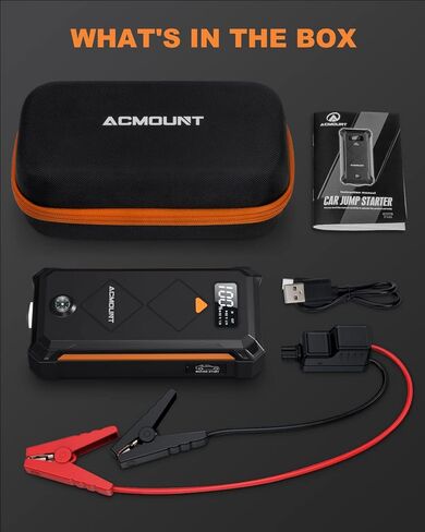 بطارية Jump Starter 3000A، [ابدأ تشغيل الكل في ثوانٍ] بطارية محمولة 12 فولت، بطارية مدمجة تصل إلى 10.0 لتر غاز ومحرك ديزل 8.0 لتر للسيارة مع شاشة LCD وإضاءة LED in Kuwait