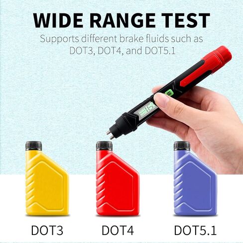 قلم اختبار سائل الفرامل للسيارة، جهاز اختبار رطوبة سائل الفرامل متعدد الوظائف لـ DOT3 DOT4 DOT 5.1 سائل الفرامل، شرائط اختبار سائل الفرامل لأساسيات السيارة العالمية للقيادة الآمنة in Saudi Arabia