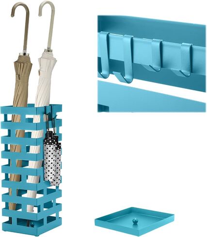 Tudomro Umbrella Stands for Entryway Large Metal Umbrella Holder with Removable Water Tray and Hooks Decor Freestanding Rectangular Umbrella Hollow Rack for Home Office (Blue, 6.3 x 5.5 x 16.5 Inch) in Saudi Arabia