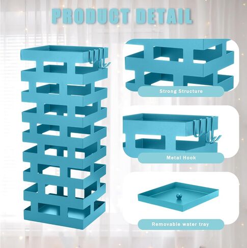 Tudomro Umbrella Stands for Entryway Large Metal Umbrella Holder with Removable Water Tray and Hooks Decor Freestanding Rectangular Umbrella Hollow Rack for Home Office (Blue, 6.3 x 5.5 x 16.5 Inch) in Saudi Arabia