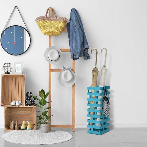 Tudomro Umbrella Stands for Entryway Large Metal Umbrella Holder with Removable Water Tray and Hooks Decor Freestanding Rectangular Umbrella Hollow Rack for Home Office (Blue, 6.3 x 5.5 x 16.5 Inch) in Saudi Arabia