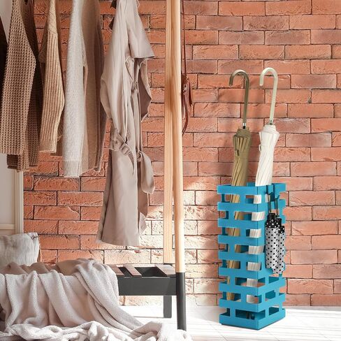 Tudomro Umbrella Stands for Entryway Large Metal Umbrella Holder with Removable Water Tray and Hooks Decor Freestanding Rectangular Umbrella Hollow Rack for Home Office (Blue, 6.3 x 5.5 x 16.5 Inch) in Saudi Arabia