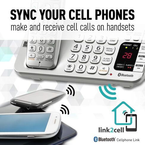 Panasonic Link2Cell Bluetooth Cordless DECT 6.0 Expandable Phone System with Answering Machine and Enhanced Noise Reduction - 4 Handsets - KX-TGE474S (Silver) in Saudi Arabia