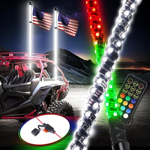 Beatto 1PC 4FT RGBW LED Whip Light - لون الحلم + لون أبيض نقي، جهاز تحكم عن بعد RF - سياط مضاء لشاحنة Can-Am ATV UTV RZR Polaris للطرق الوعرة in Saudi Arabia