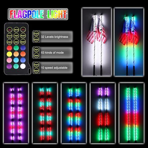 Beatto 1PC 4FT RGBW LED Whip Light - لون الحلم + لون أبيض نقي، جهاز تحكم عن بعد RF - سياط مضاء لشاحنة Can-Am ATV UTV RZR Polaris للطرق الوعرة in Saudi Arabia
