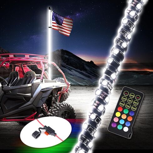 Beatto 1PC 4FT RGBW LED Whip Light - لون الحلم + لون أبيض نقي، جهاز تحكم عن بعد RF - سياط مضاء لشاحنة Can-Am ATV UTV RZR Polaris للطرق الوعرة in Saudi Arabia