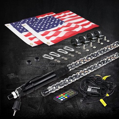 Beatto 1PC 4FT RGBW LED Whip Light - لون الحلم + لون أبيض نقي، جهاز تحكم عن بعد RF - سياط مضاء لشاحنة Can-Am ATV UTV RZR Polaris للطرق الوعرة in Saudi Arabia