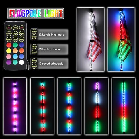 Beatto 1PC 4FT RGBW LED Whip Light - لون الحلم + لون أبيض نقي، جهاز تحكم عن بعد RF - سياط مضاء لشاحنة Can-Am ATV UTV RZR Polaris للطرق الوعرة in Saudi Arabia