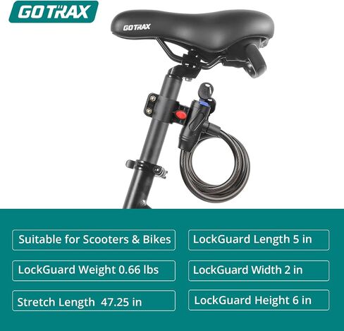 Gotrax LockGuard Scooter Locks, 4 Feet Bike Locks Cable, Heavy Duty Anti Theft Bicycle Lock with Mounting Bracket and 2 Keys, Cable Lock Suitable for Scooters and Bikes (Key Lock) in Saudi Arabia