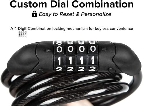 Populo 4 Digit Combination Scooter Lock Cable - Keyless, Convenience & Strong，Flexible Steel Cable 4 FT Long 5/16 in Fit in Kuwait