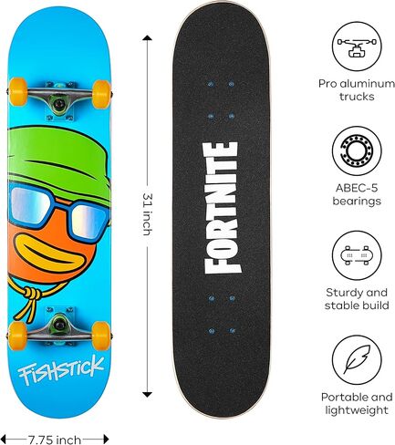 Fortnite 31" Skateboard - Cruiser Skateboard with Printed Graphic Grip Tape, ABEC-5 Bearings, Durable Deck & Smooth Wheels, Great for Teens in Saudi Arabia