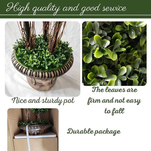 Artificial Boxwood Topiary Tree, 3FT(36") Faux Fake Greenery Plants Ball Tree, Leaves & Cement-Filled Plastic Flower Pot Decorative Topiary Trees for Porch Home Office Indoor Outdoor in Saudi Arabia
