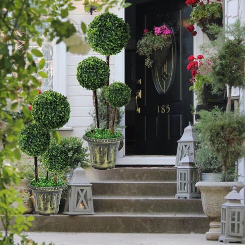 Artificial Boxwood Topiary Tree, 3FT(36") Faux Fake Greenery Plants Ball Tree, Leaves & Cement-Filled Plastic Flower Pot Decorative Topiary Trees for Porch Home Office Indoor Outdoor in Saudi Arabia