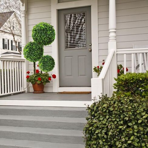 Artificial Boxwood Topiary Tree, 3FT(36") Faux Fake Greenery Plants Ball Tree, Leaves & Cement-Filled Plastic Flower Pot Decorative Topiary Trees for Porch Home Office Indoor Outdoor in Saudi Arabia