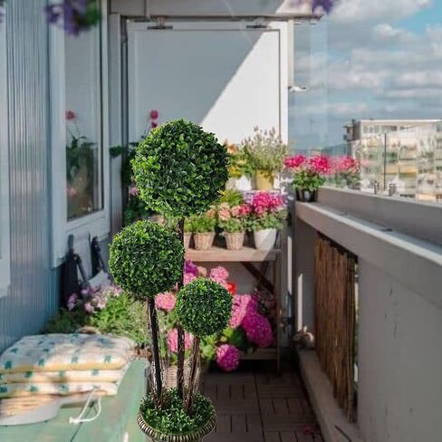 Artificial Boxwood Topiary Tree, 3FT(36") Faux Fake Greenery Plants Ball Tree, Leaves & Cement-Filled Plastic Flower Pot Decorative Topiary Trees for Porch Home Office Indoor Outdoor in Saudi Arabia