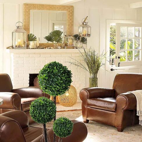 Artificial Boxwood Topiary Tree, 3FT(36") Faux Fake Greenery Plants Ball Tree, Leaves & Cement-Filled Plastic Flower Pot Decorative Topiary Trees for Porch Home Office Indoor Outdoor in Saudi Arabia