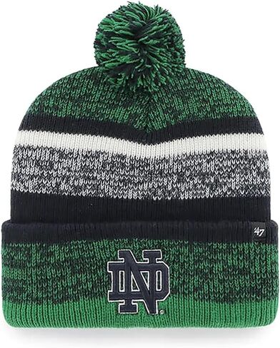 '47 Notre Dame Hat Fighting Irish Mens Womens Northward Cuffed Knit Winter Beanie, Green/Black, Navy Logo in Saudi Arabia