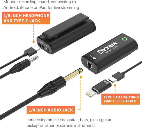 واجهة صوت جيتار محمولة، بطاقة صوت تسجيل داخلية بجيب KYXAIN مع نوع C للبث المباشر، توصيل وتشغيل Android والكمبيوتر الشخصي، Lightning to Type-C لأجهزة iPad وiPhone in Kuwait