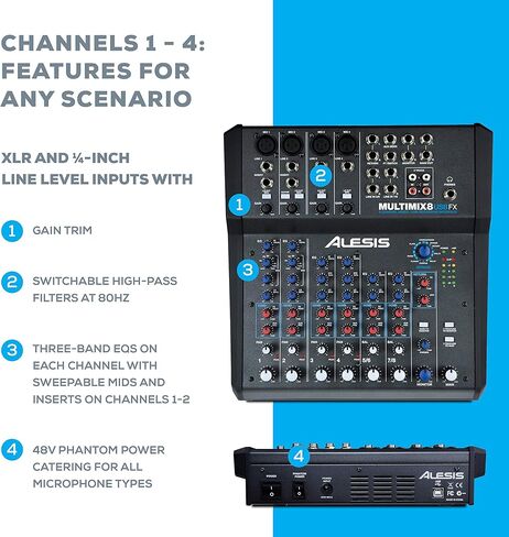 خلاط استوديو Alesis MultiMix 4 USB FX & Marantz Pro MPM1000-4 مع تأثيرات مدمجة وواجهة صوت USB وميكروفون مكثف XLR in Kuwait