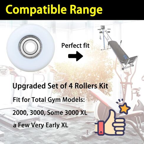 Upgraded Set of 4 Rollers Kit Replacement for Total Gym Wheels/Rollers, Fit for Total Gym Models: 2000, 3000, some 3000 XL, and a few very early XL, 15 Year Warranty in Kuwait